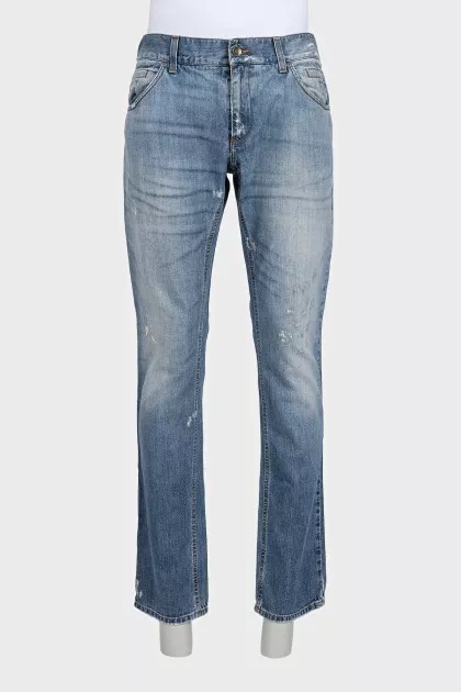 Men's straight-leg jeans with a distressed effect
