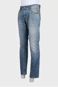Men's straight-leg jeans with a distressed effect