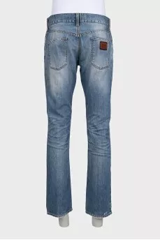 Men's straight-leg jeans with a distressed effect
