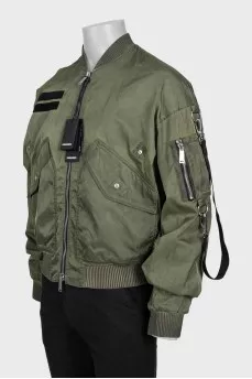 Men's green bomber jacket with tag