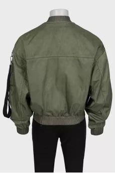 Men's green bomber jacket with tag