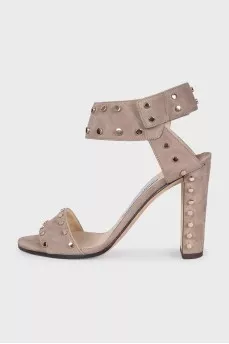 Beige suede heeled sandals