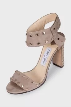 Beige suede heeled sandals
