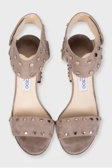 Beige suede heeled sandals