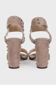 Beige suede heeled sandals