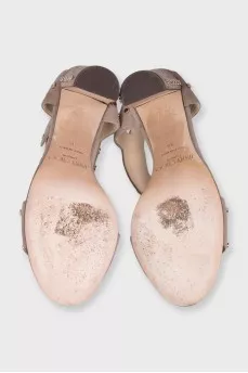 Beige suede heeled sandals