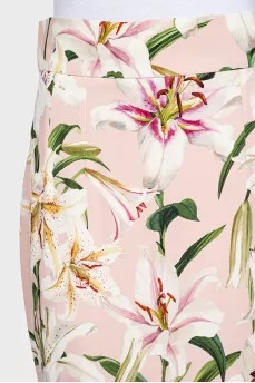 Floral print fitted skirt with ruffle trim
