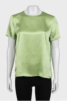 Green silk blouse with short sleeves