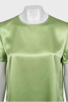 Green silk blouse with short sleeves