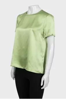 Green silk blouse with short sleeves