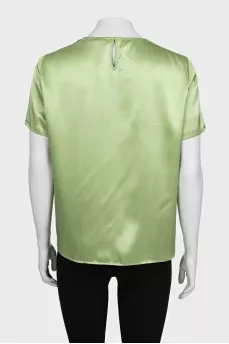 Green silk blouse with short sleeves