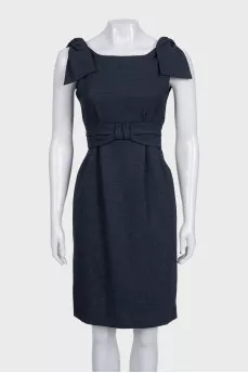 Dark blue dress with ties on the shoulders