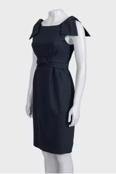 Dark blue dress with ties on the shoulders