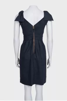 Dark blue dress with ties on the shoulders