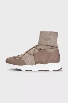 High-top leather sneakers with drawstrings