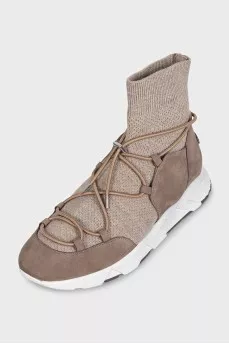 High-top leather sneakers with drawstrings