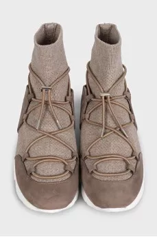 High-top leather sneakers with drawstrings