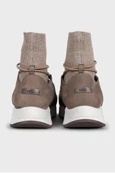 High-top leather sneakers with drawstrings