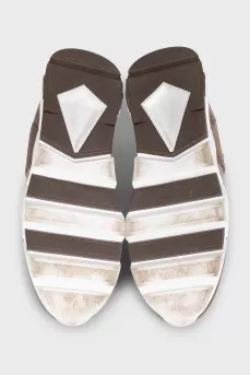 High-top leather sneakers with drawstrings