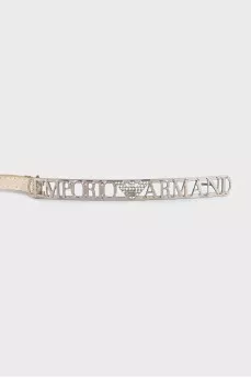 Gold-color leather belt with a wide buckle