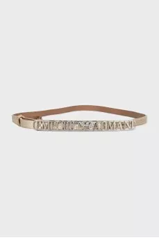 Gold-color leather belt with a wide buckle