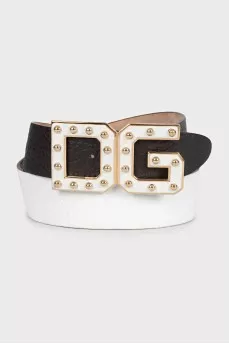 Two-tone leather belt with logo