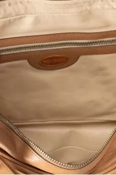 Leather shoulder bag with metal decor