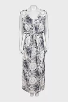 Gray printed dress with a belt