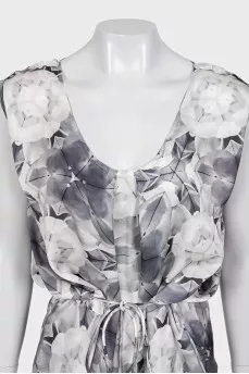 Gray printed dress with a belt