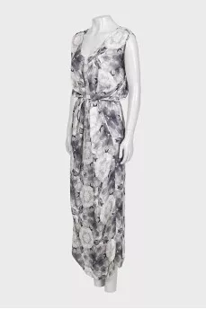 Gray printed dress with a belt