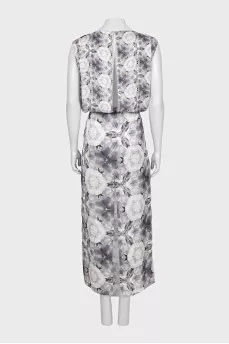 Gray printed dress with a belt