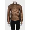 Brown leather jacket with patch pockets