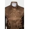 Brown leather jacket with patch pockets