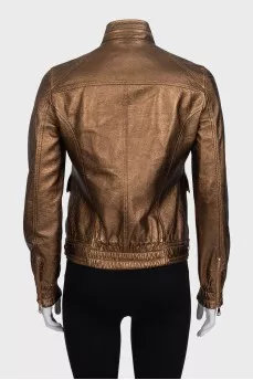 Brown leather jacket with patch pockets