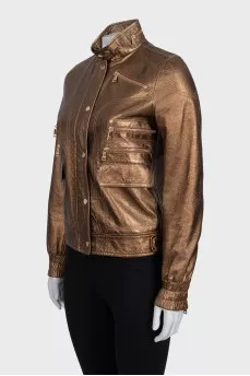 Brown leather jacket with patch pockets