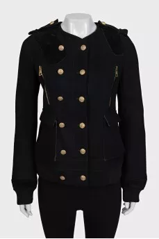 Cropped wool coat with gold buttons