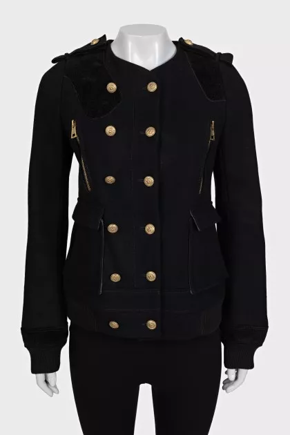 Cropped wool coat with gold buttons