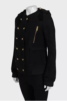 Cropped wool coat with gold buttons