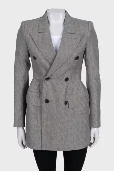 Double-breasted wool jacket with print