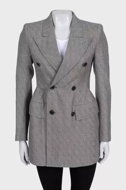 Double-breasted wool jacket with print