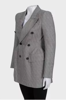 Double-breasted wool jacket with print