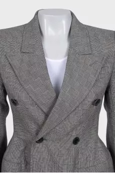 Double-breasted wool jacket with print