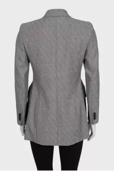 Double-breasted wool jacket with print