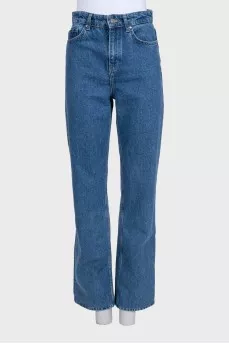 Blue high-waist straight-leg jeans