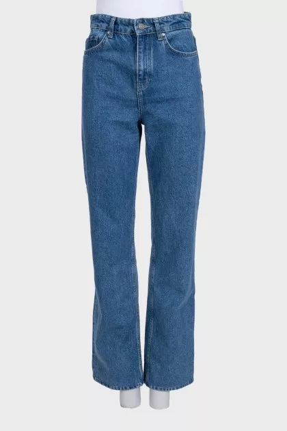 Blue high-waist straight-leg jeans