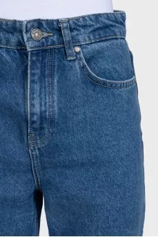 Blue high-waist straight-leg jeans