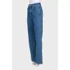 Blue high-waist straight-leg jeans