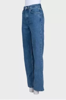 Blue high-waist straight-leg jeans