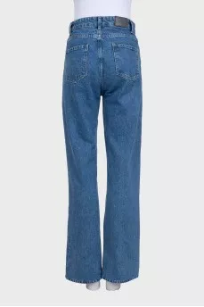 Blue high-waist straight-leg jeans