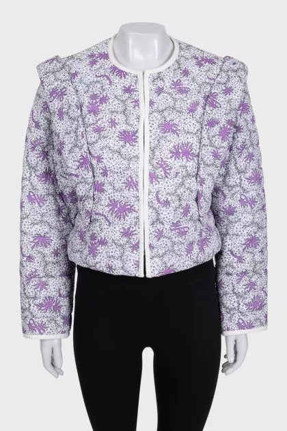 White printed jacket with detachable sleeves